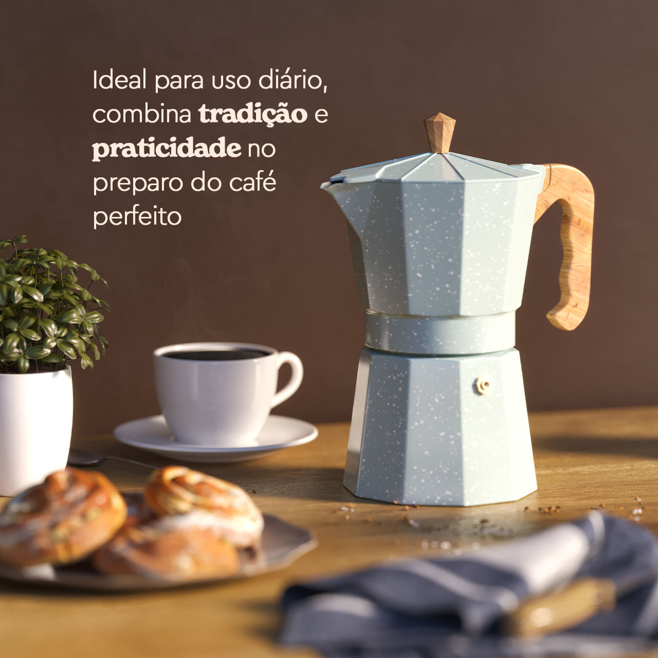 Cafeteira Italiana 6 Xícaras Alumínio Cor Verde Linha Verona Brinox - Imagem 3